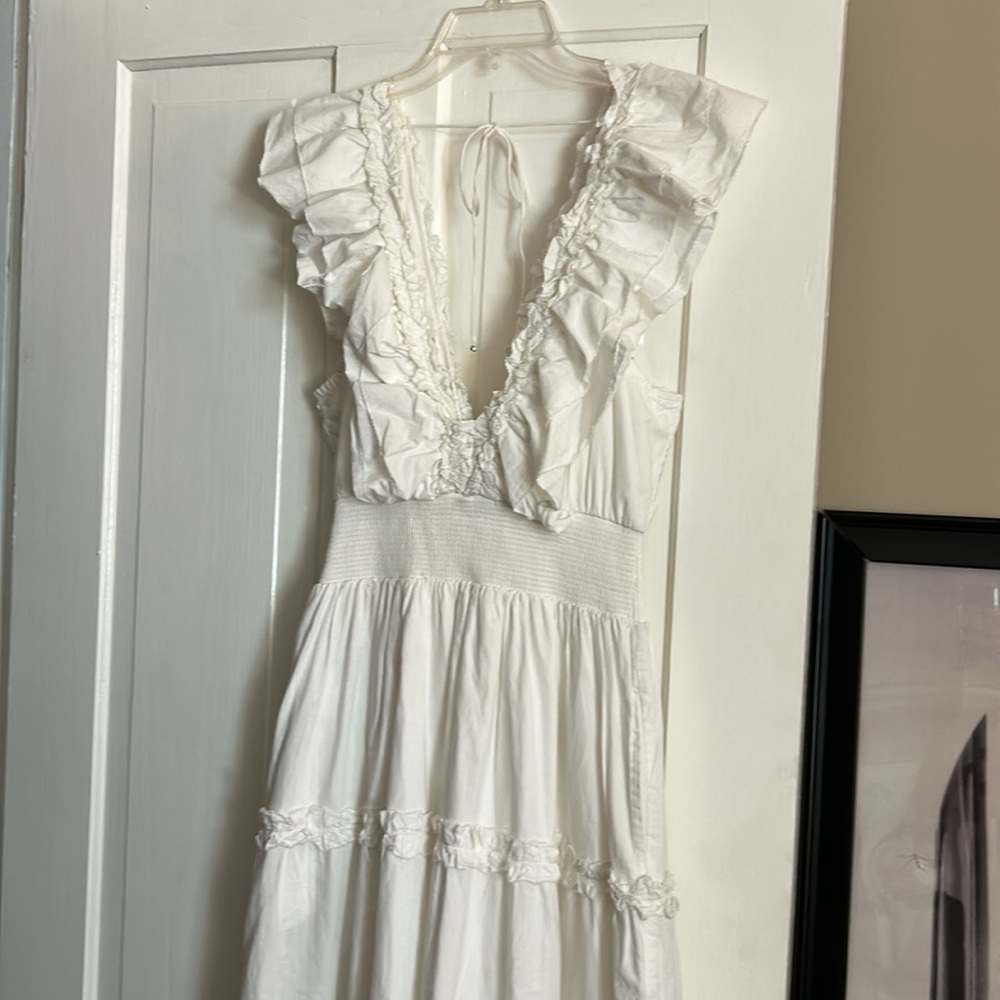 RARE! • ANTHROPOLOGIE • LOVE THE LABEL ‘Azalea’ White Ruffle Tiered Midi Dress - Picture 12 of 16